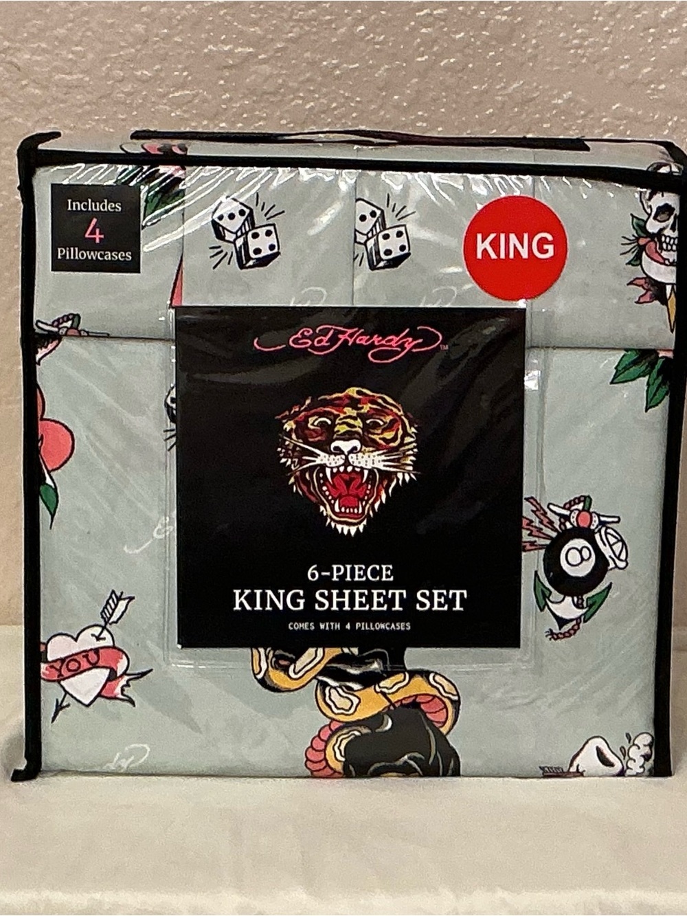 Ed Hardy Light Green 6 Piece King Size Sheet Set